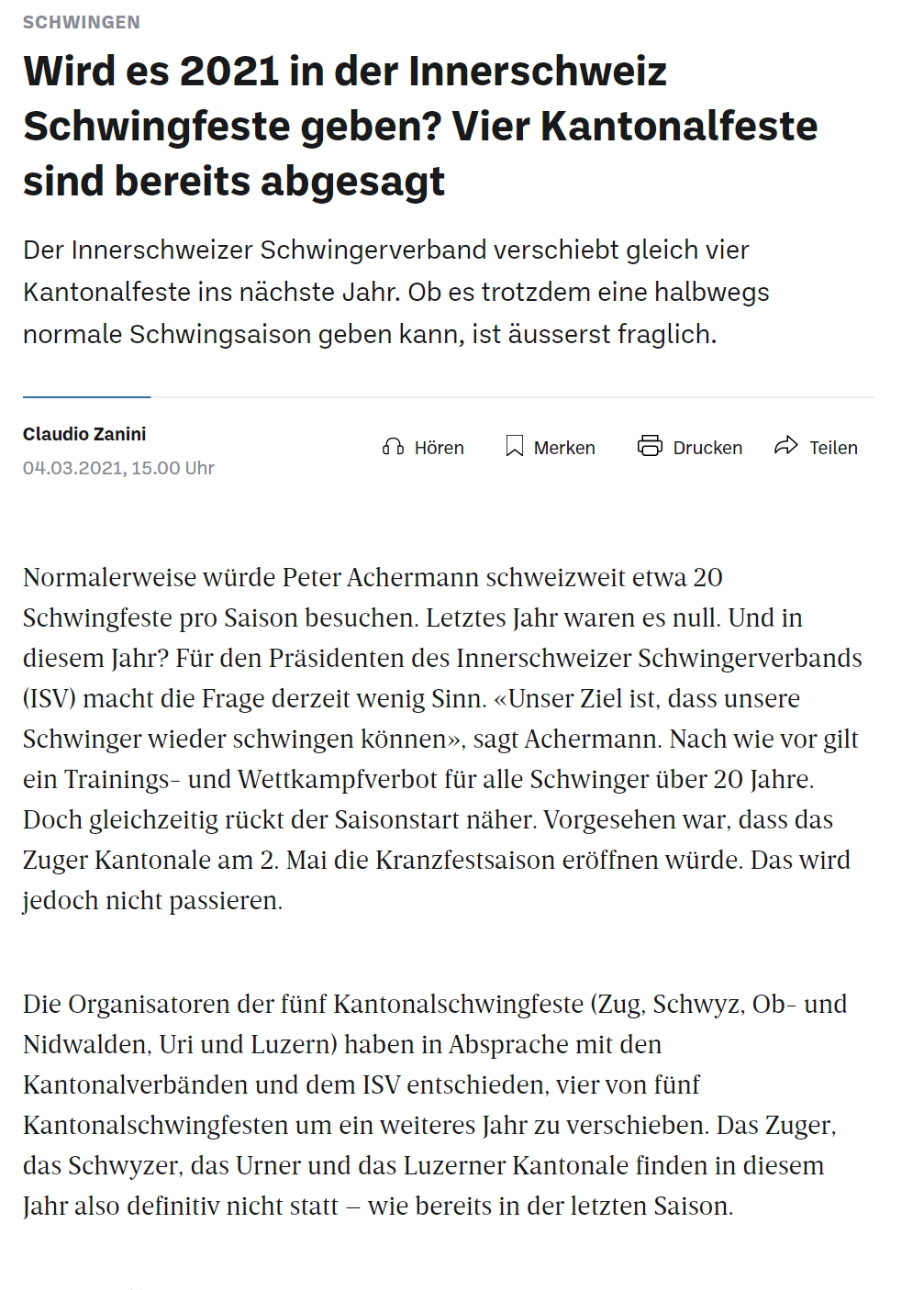 Schwingen_ Vier Innerschweizer Kantonale auf 2022 verschoben